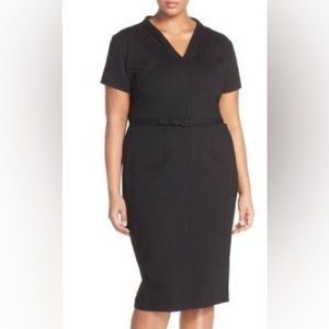 Sejour Belted Ponte V-Neck - Plus Size 20W Black